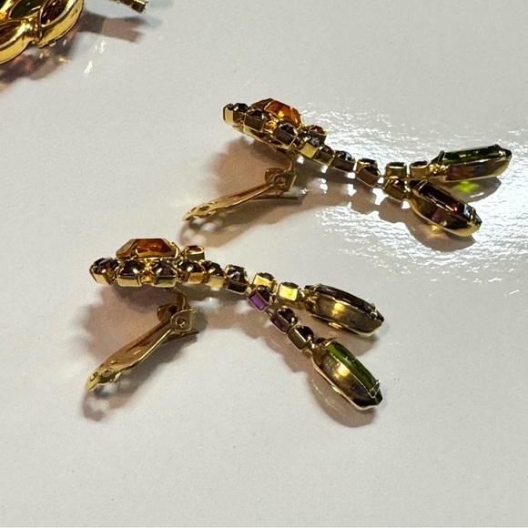 VINTAGE JULIANA DOMED DOUBLE SYEM LEAF BROOCH & EARRINGS HINESTONE  JEWELRY - Picture 5 of 8